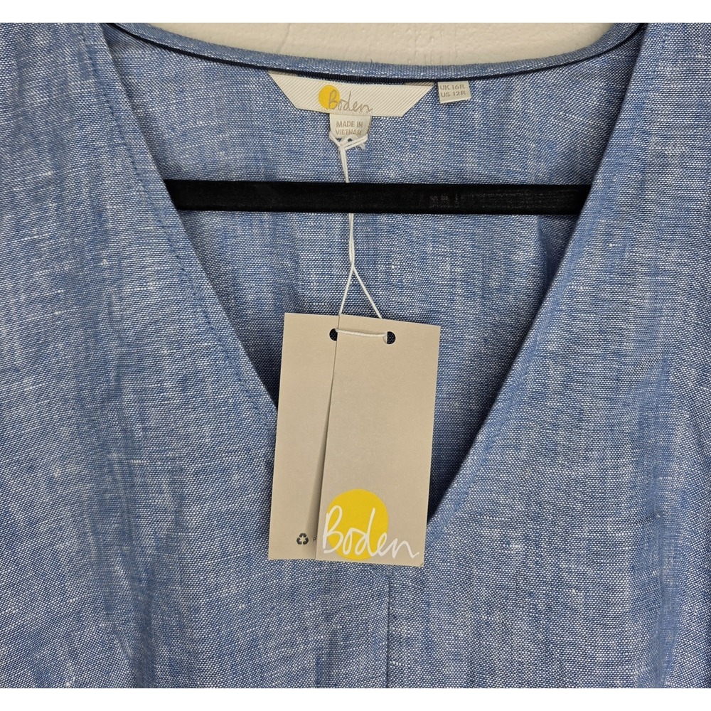 *NEW w/Tags Boden 100% Linen Dress Bohemian Resort USA Boho Blue Size 12R Beach - Picture 5 of 10